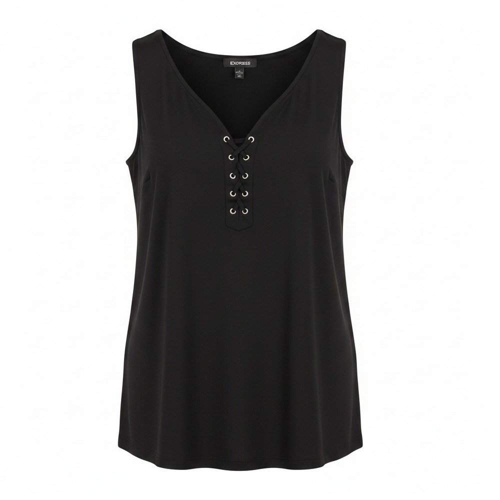 Express Steampunk Whimsigoth Sleeveless Black Lace Up Front Top Large